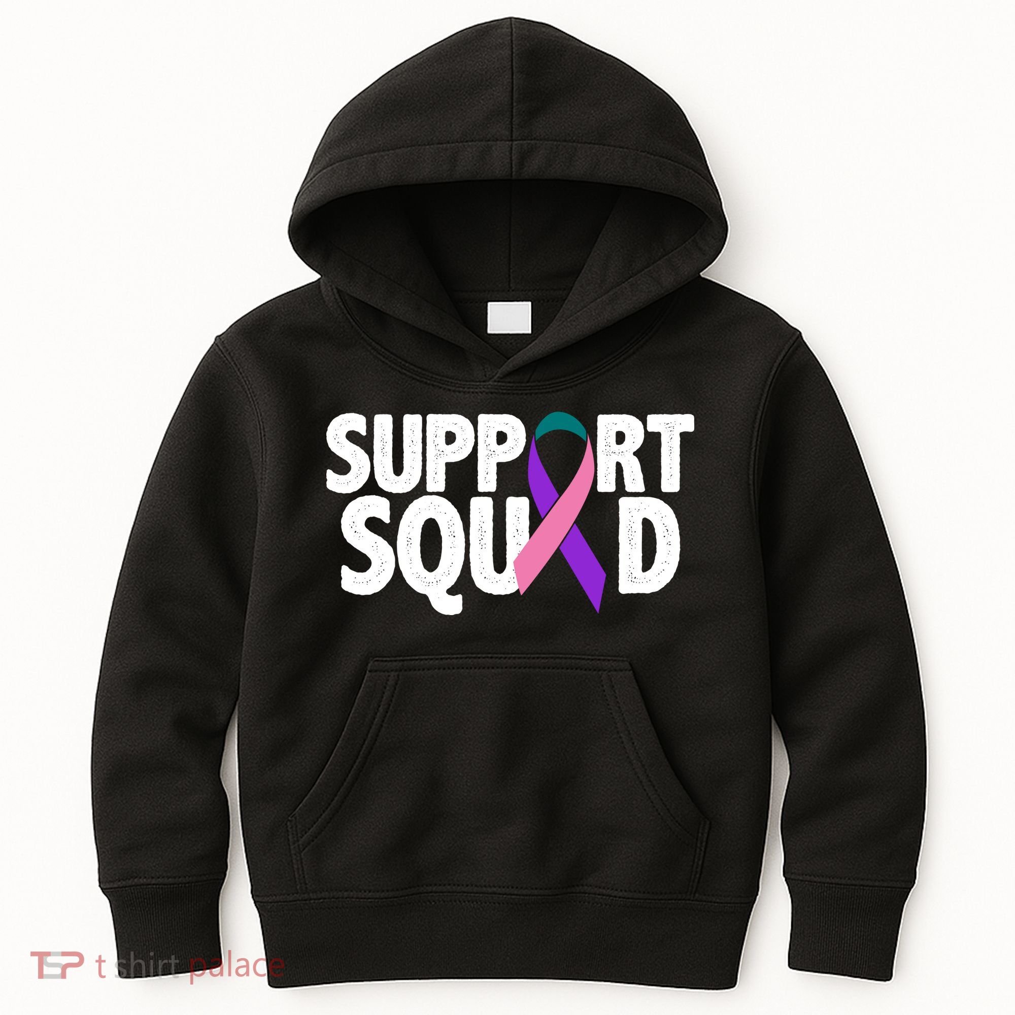 Thyroid Cancer Support Squad Teal Purple Pink Ribbon Kids Hoodie