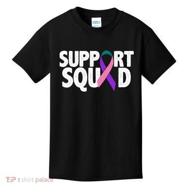 Thyroid Cancer Support Squad Teal Purple Pink Ribbon Kids T-Shirt