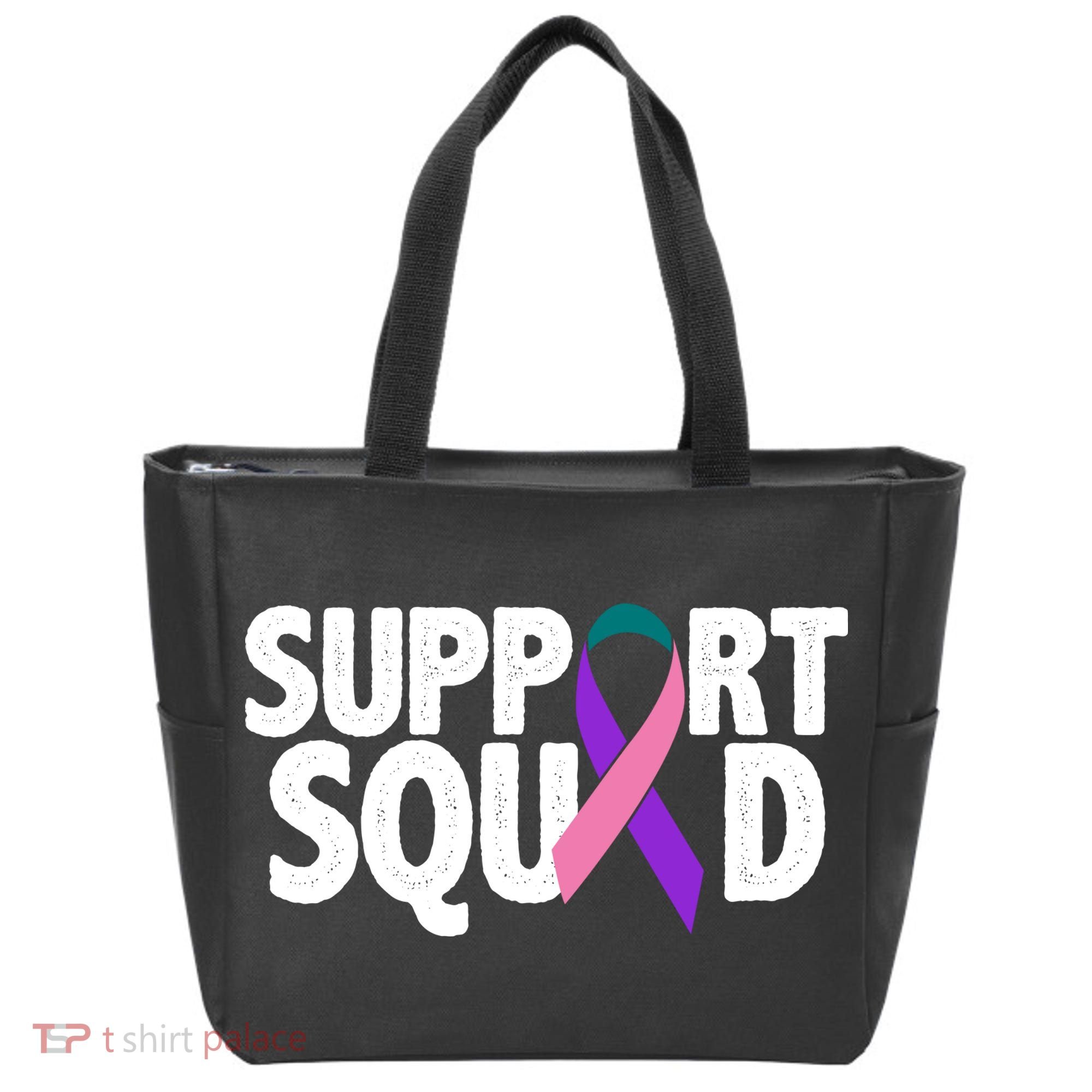 Thyroid Cancer Support Squad Teal Purple Pink Ribbon Tote Bag