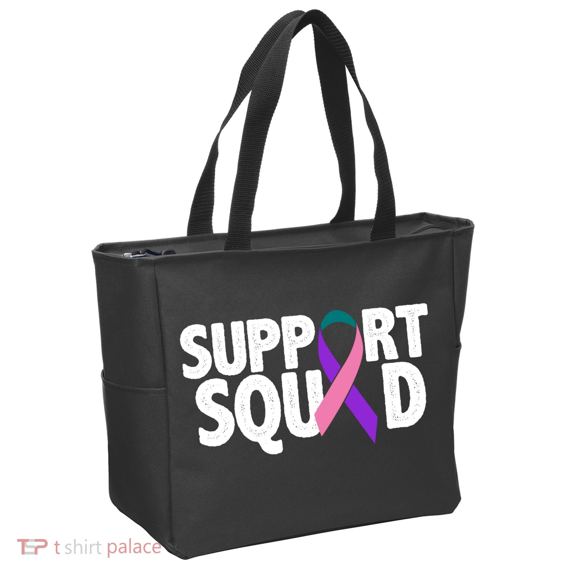 Thyroid Cancer Support Squad Teal Purple Pink Ribbon Tote Bag