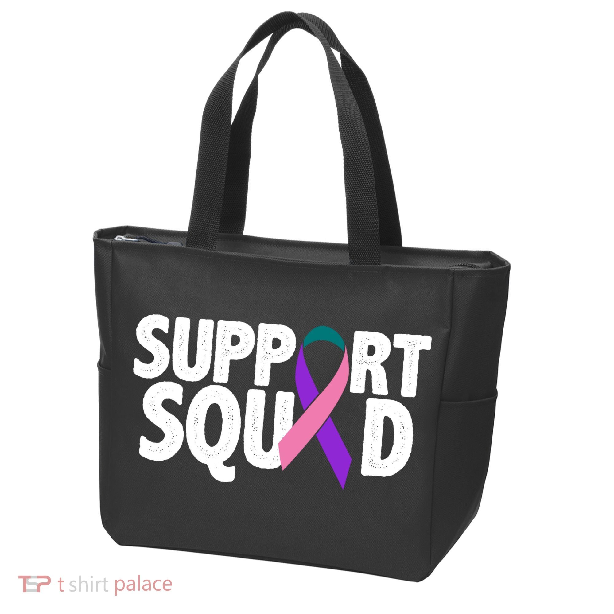 Thyroid Cancer Support Squad Teal Purple Pink Ribbon Tote Bag