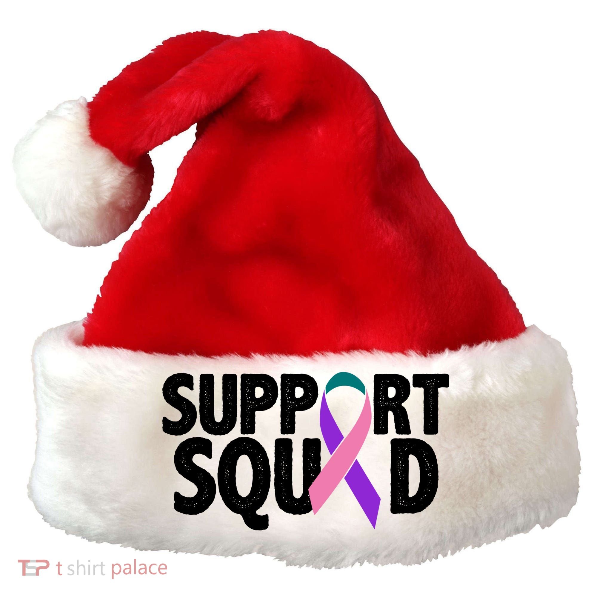 Thyroid Cancer Support Squad Teal Purple Pink Ribbon Santa Hat