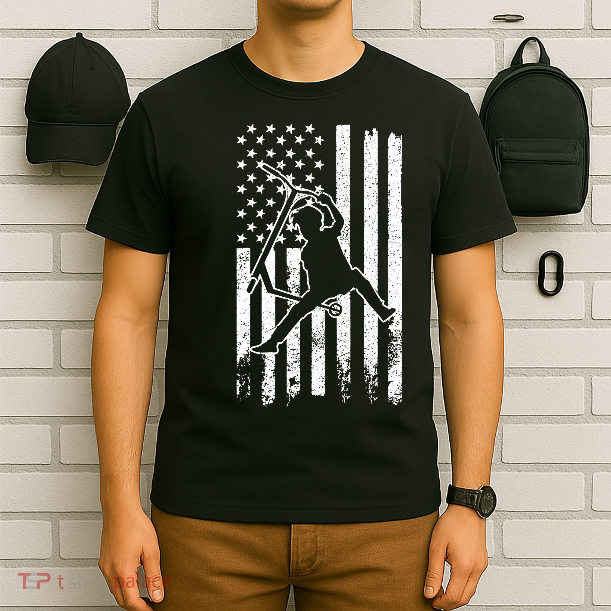 Scooter Stunt Us Flag Retro Scooter Boy T-Shirt