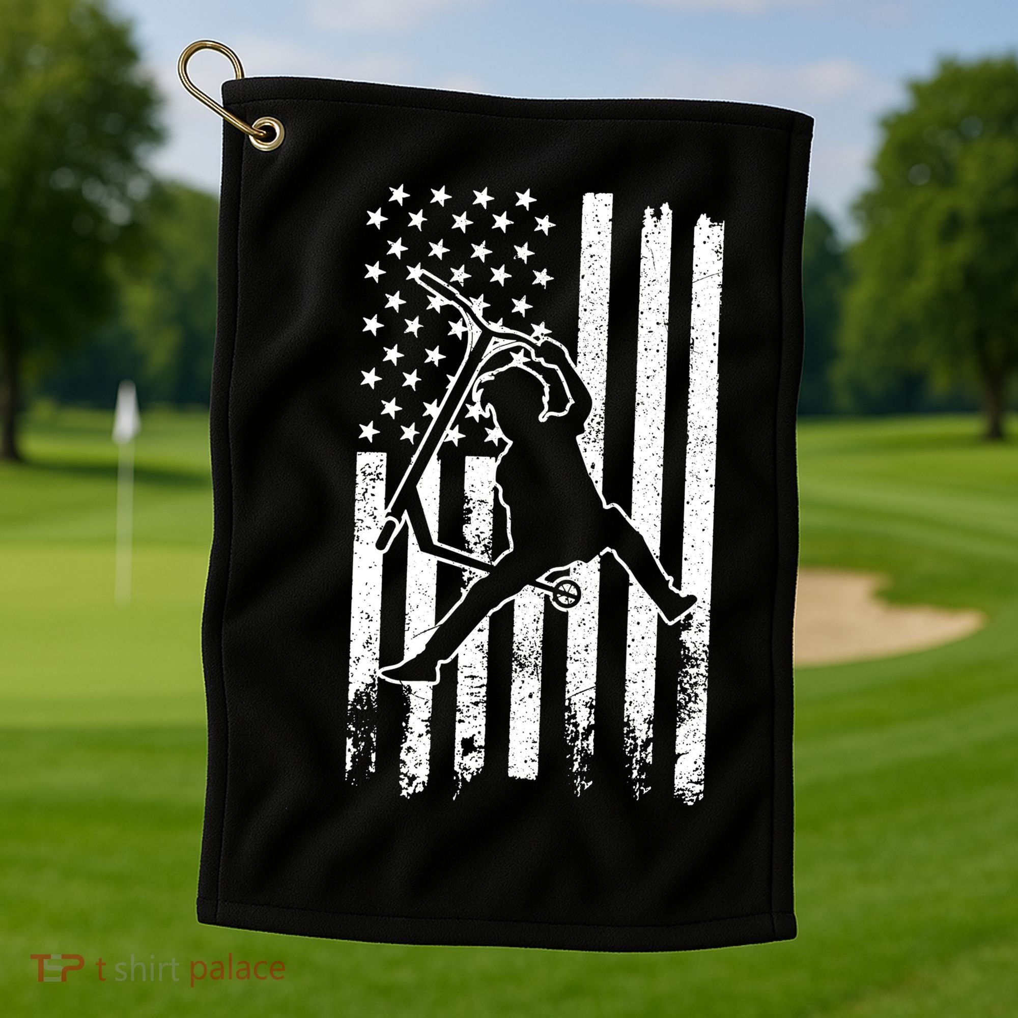Scooter Stunt Us Flag Retro Scooter Boy Golf Towel