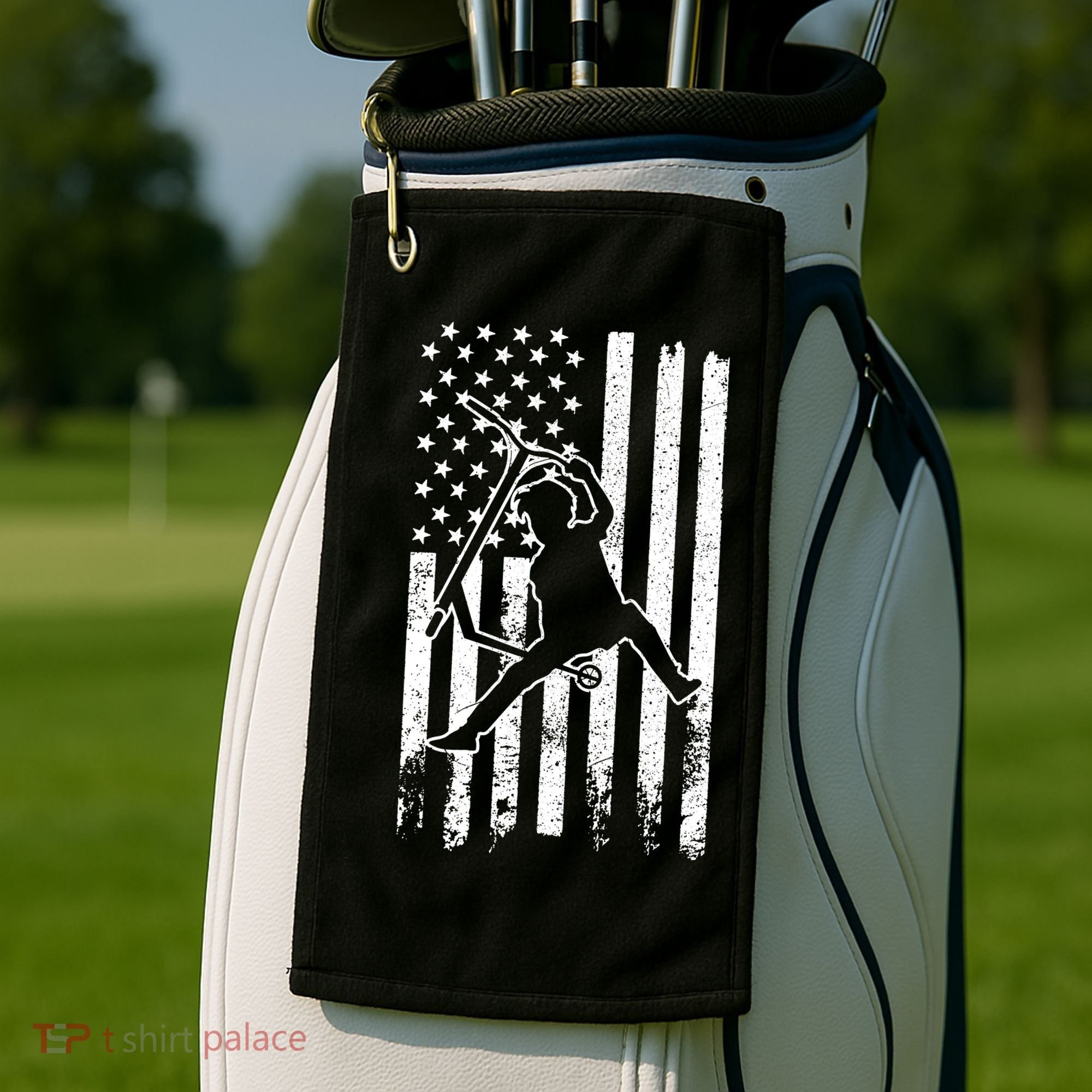 Scooter Stunt Us Flag Retro Scooter Boy Golf Towel