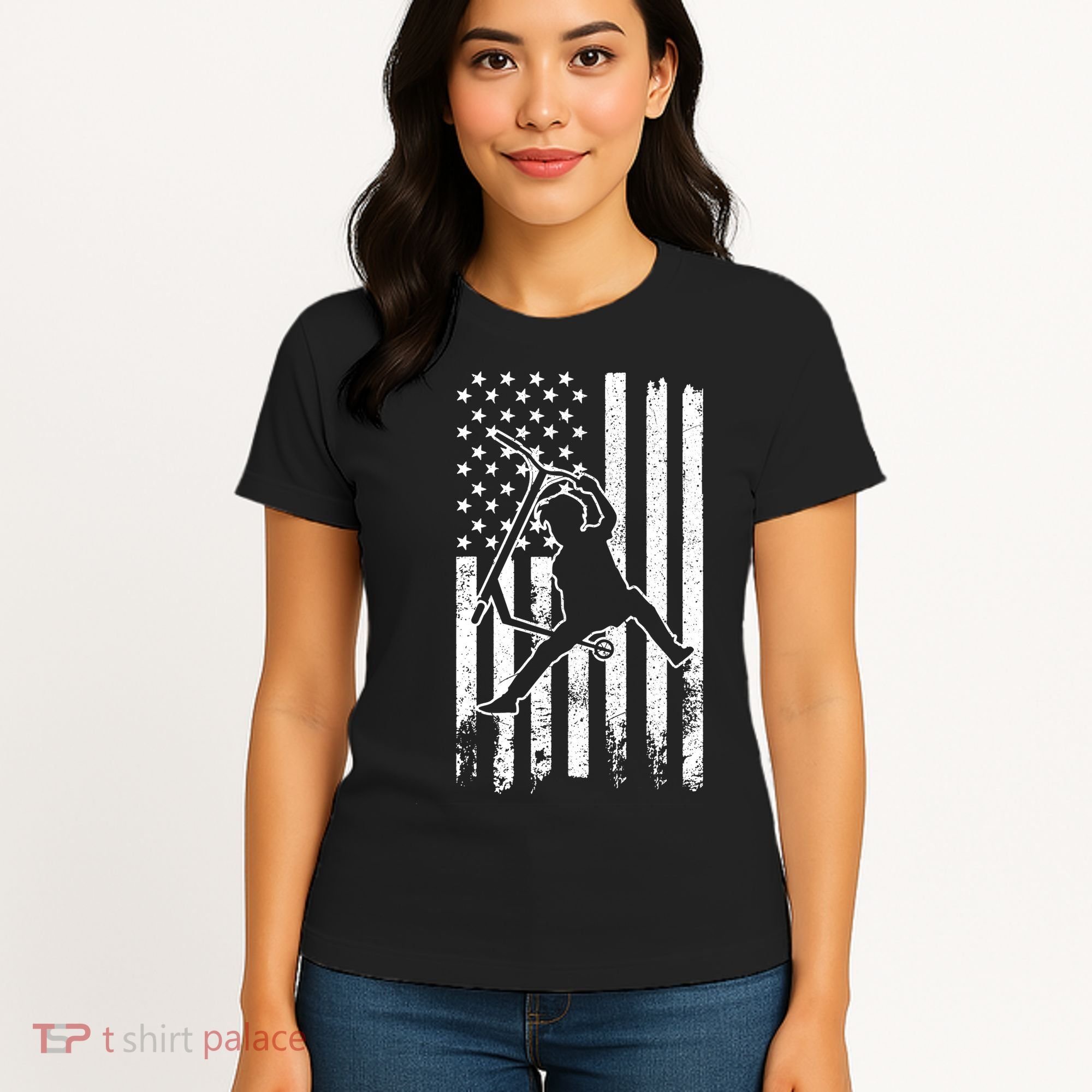 Scooter Stunt Us Flag Retro Scooter Boy Women's T-Shirt