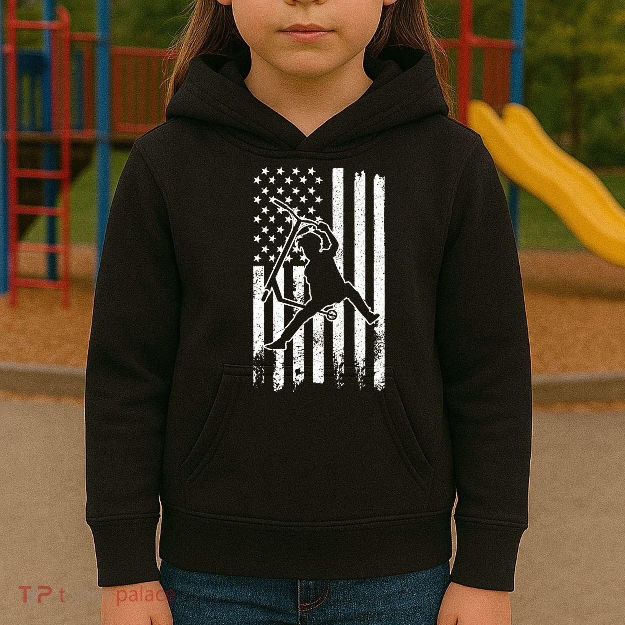 Scooter Stunt Us Flag Retro Scooter Boy Kids Hoodie
