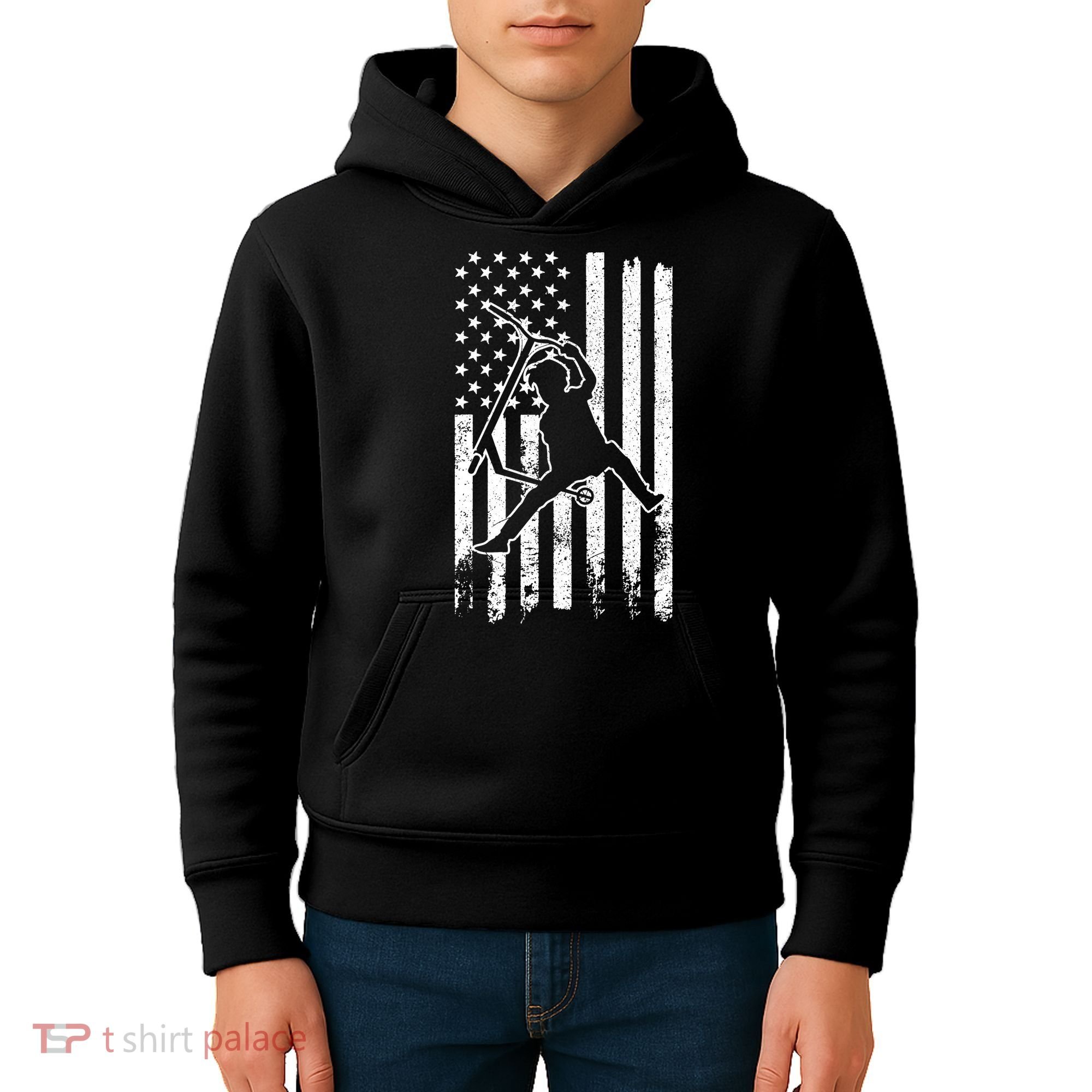 Scooter Stunt Us Flag Retro Scooter Boy Kids Hoodie