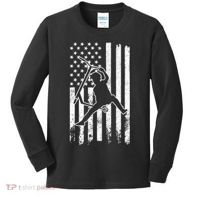 Scooter Stunt Us Flag Retro Scooter Boy Kids Long Sleeve Shirt