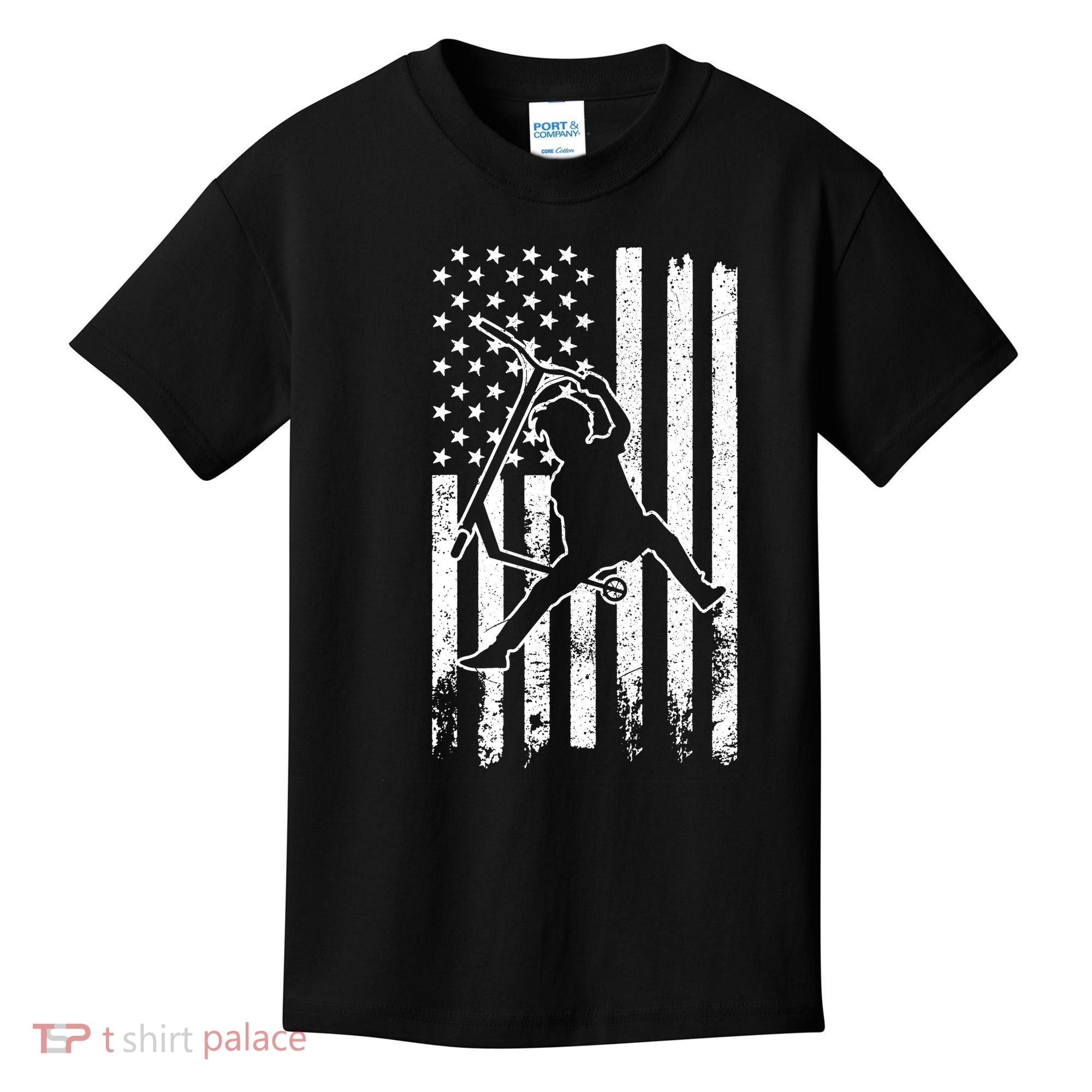 Scooter Stunt Us Flag Retro Scooter Boy Kids T-Shirt