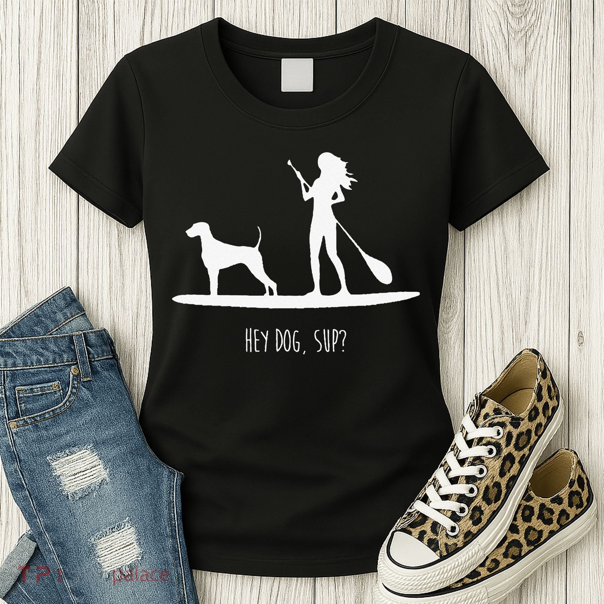 SUP Stand Up Paddle Board with Dog Women's T-Shirt