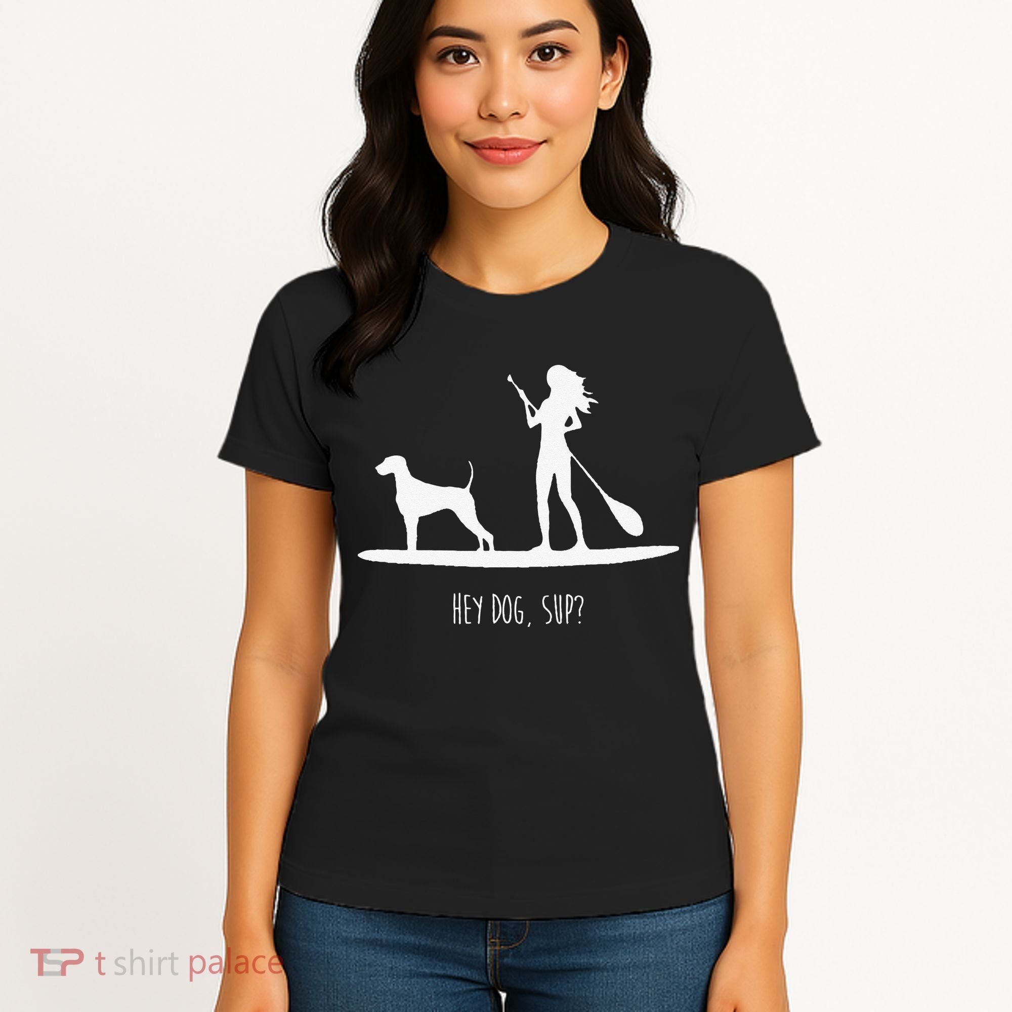 SUP Stand Up Paddle Board with Dog Women's T-Shirt