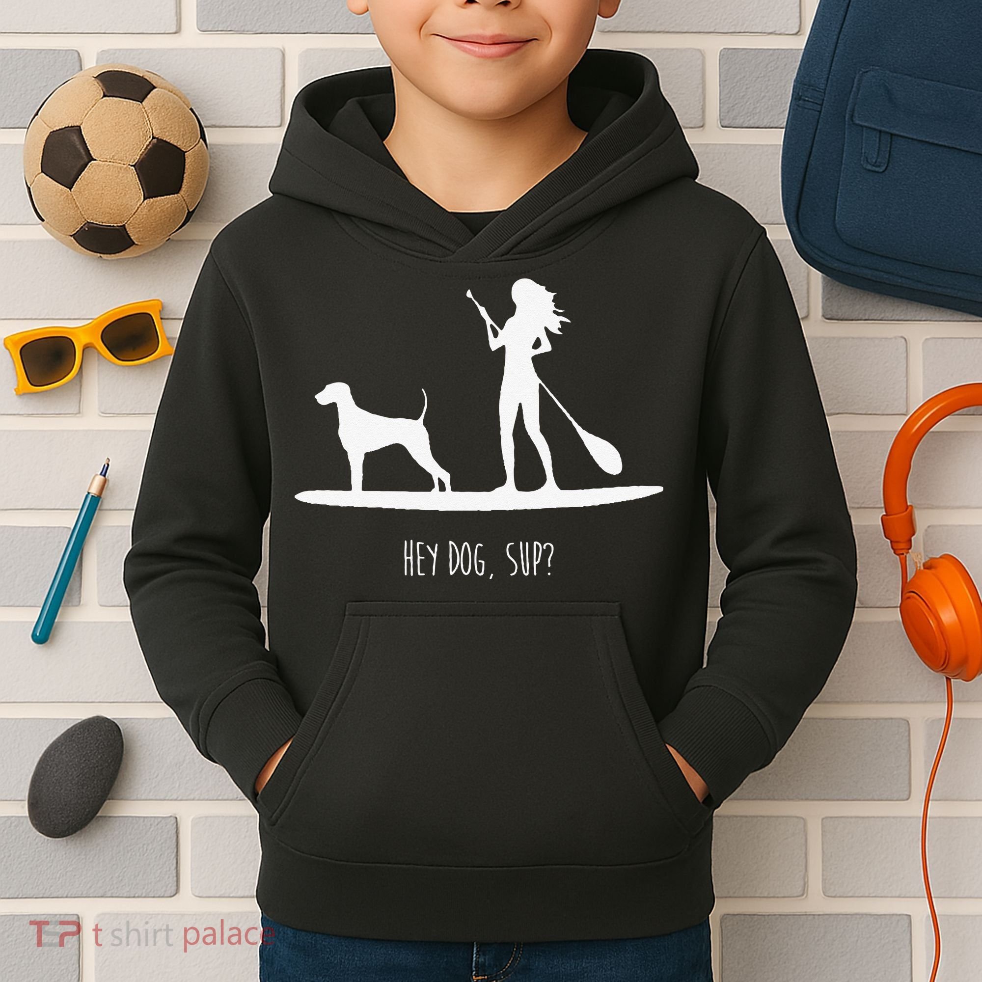 SUP Stand Up Paddle Board with Dog Kids Hoodie