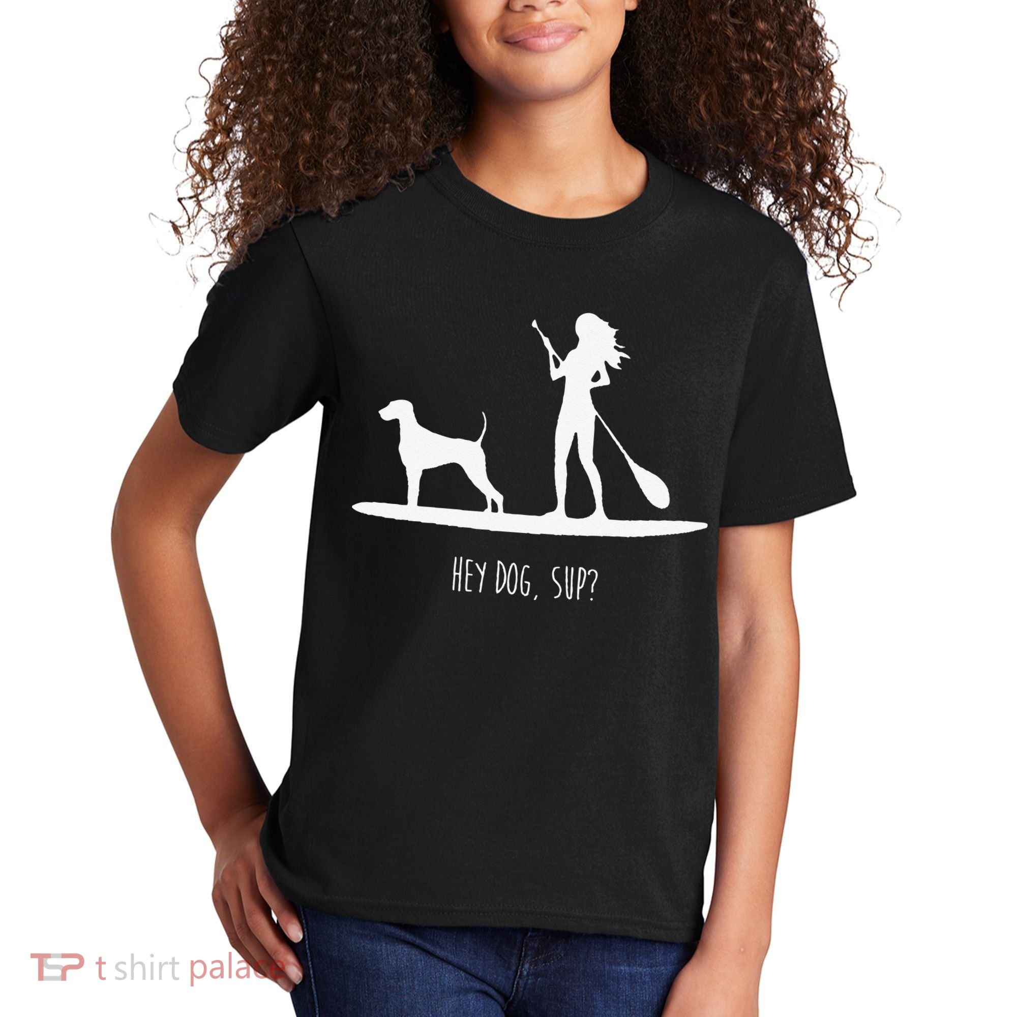 SUP Stand Up Paddle Board with Dog Kids T-Shirt