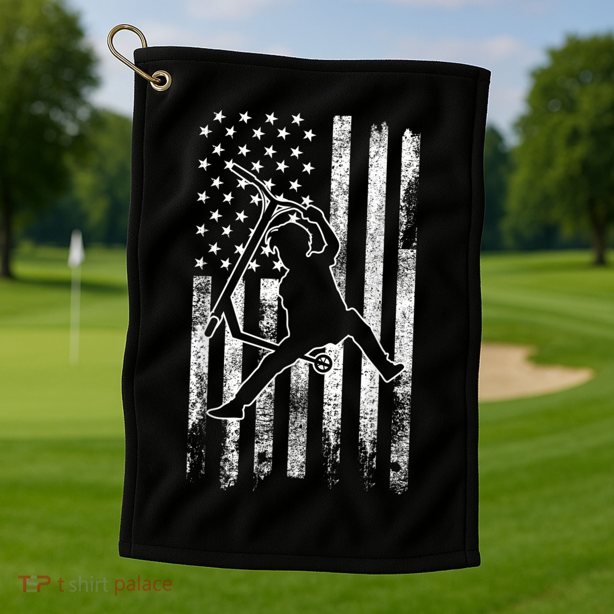 Scooter Stunt US Flag Retro Scooter Boys Golf Towel