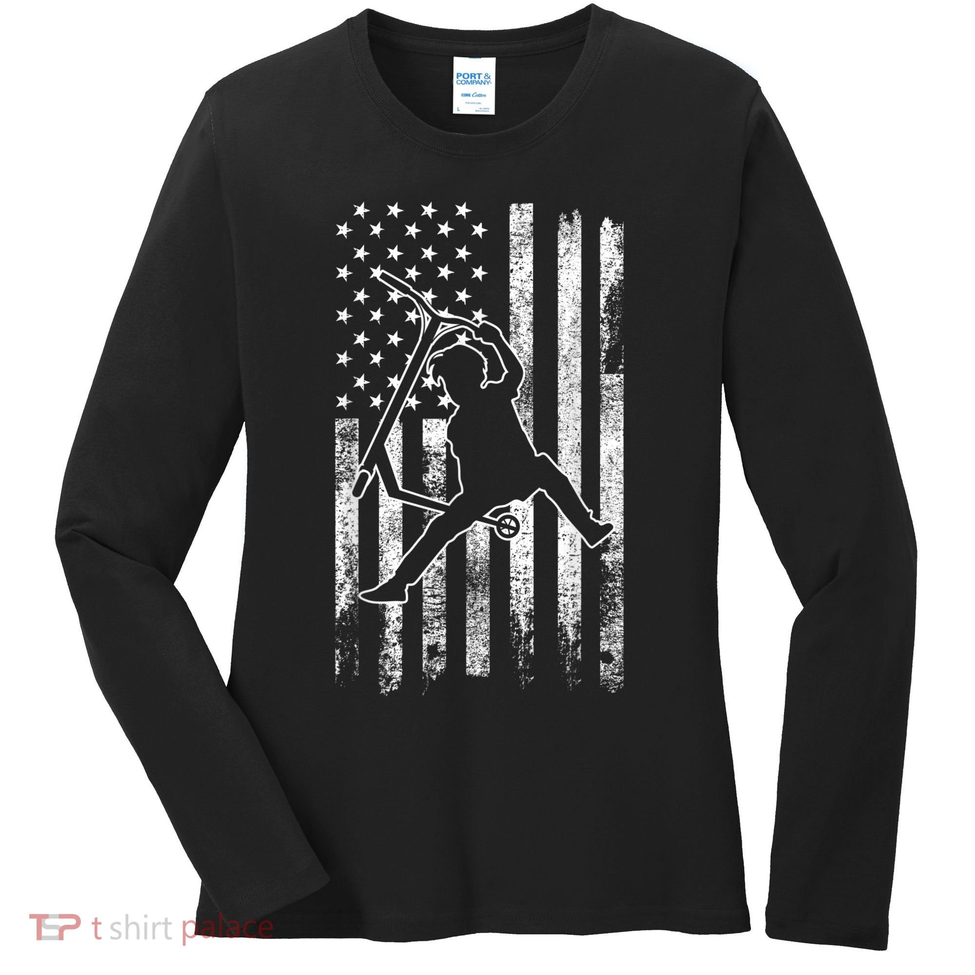 Scooter Stunt US Flag Retro Scooter Boys Women's Long Sleeve Shirt