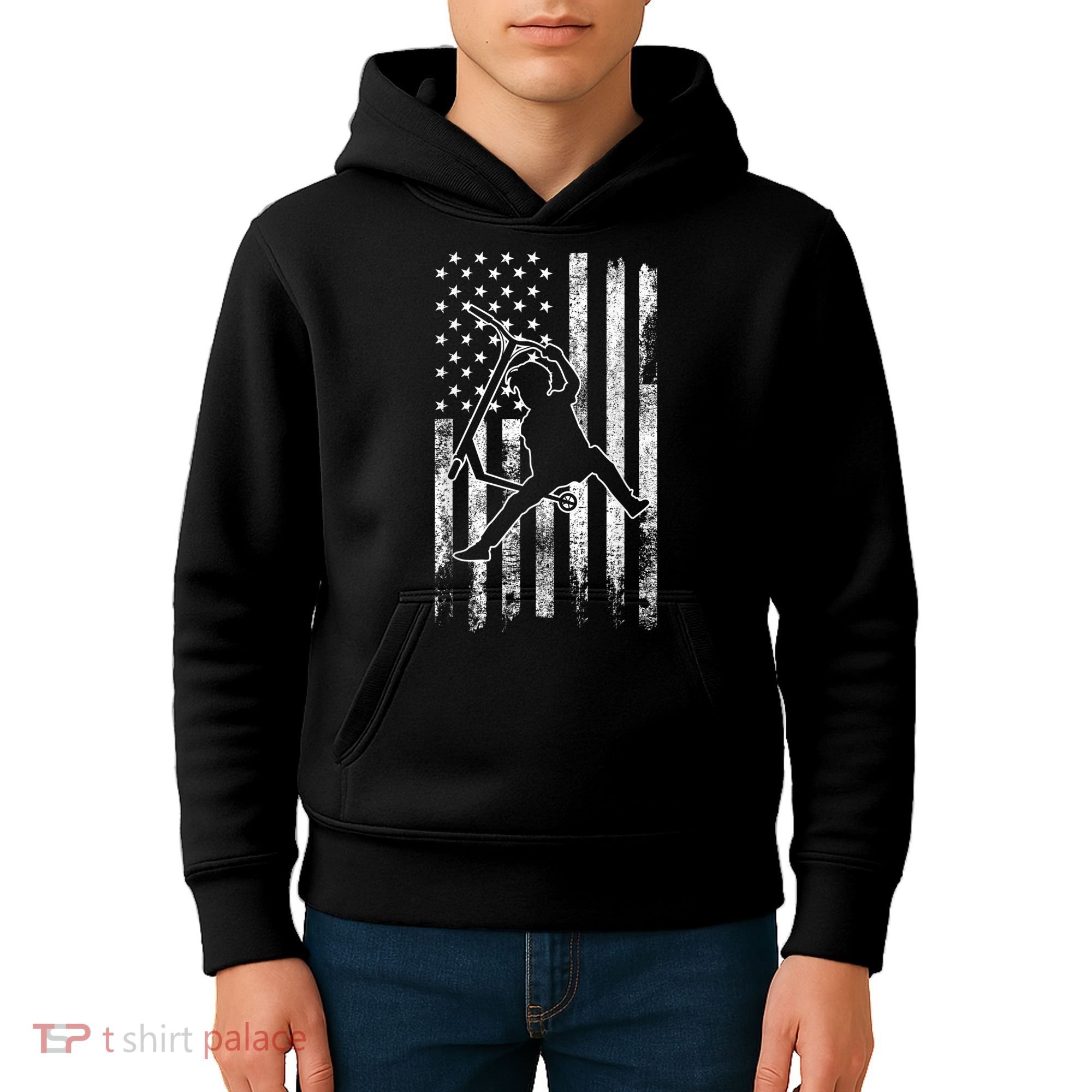 Scooter Stunt US Flag Retro Scooter Boys Kids Hoodie