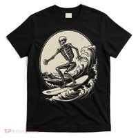 Skeleton Surfer Vintage Big Wave Surfing Funny Halloween T-Shirt thumb 0