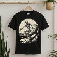 Skeleton Surfer Vintage Big Wave Surfing Funny Halloween T-Shirt thumb 2