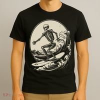Skeleton Surfer Vintage Big Wave Surfing Funny Halloween T-Shirt thumb 3