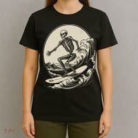 Skeleton Surfer Vintage Big Wave Surfing Funny Halloween T-Shirt thumb 4