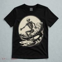 Skeleton Surfer Vintage Big Wave Surfing Funny Halloween T-Shirt thumb 5