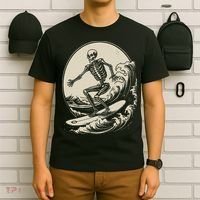Skeleton Surfer Vintage Big Wave Surfing Funny Halloween T-Shirt thumb 6