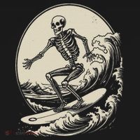 Skeleton Surfer Vintage Big Wave Surfing Funny Halloween T-Shirt thumb 7
