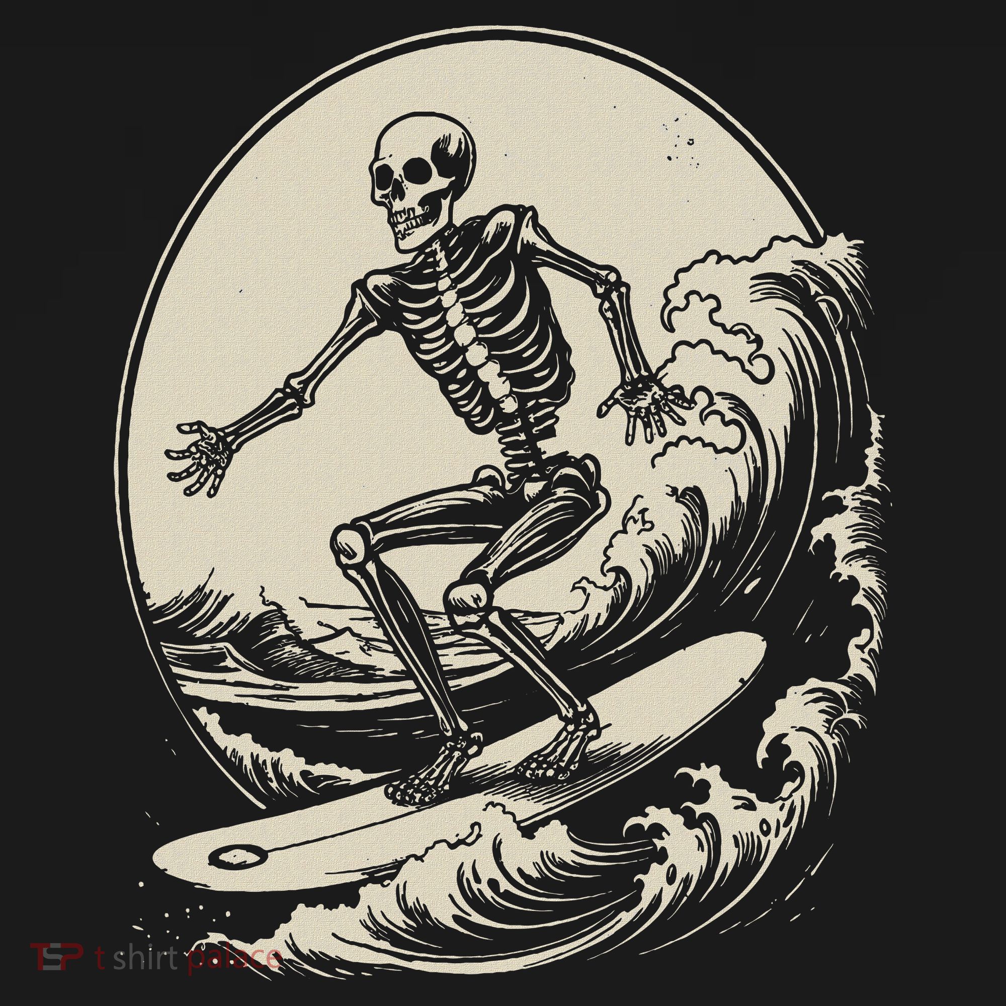 Skeleton Surfer Vintage Big Wave Surfing Funny Halloween T-Shirt
