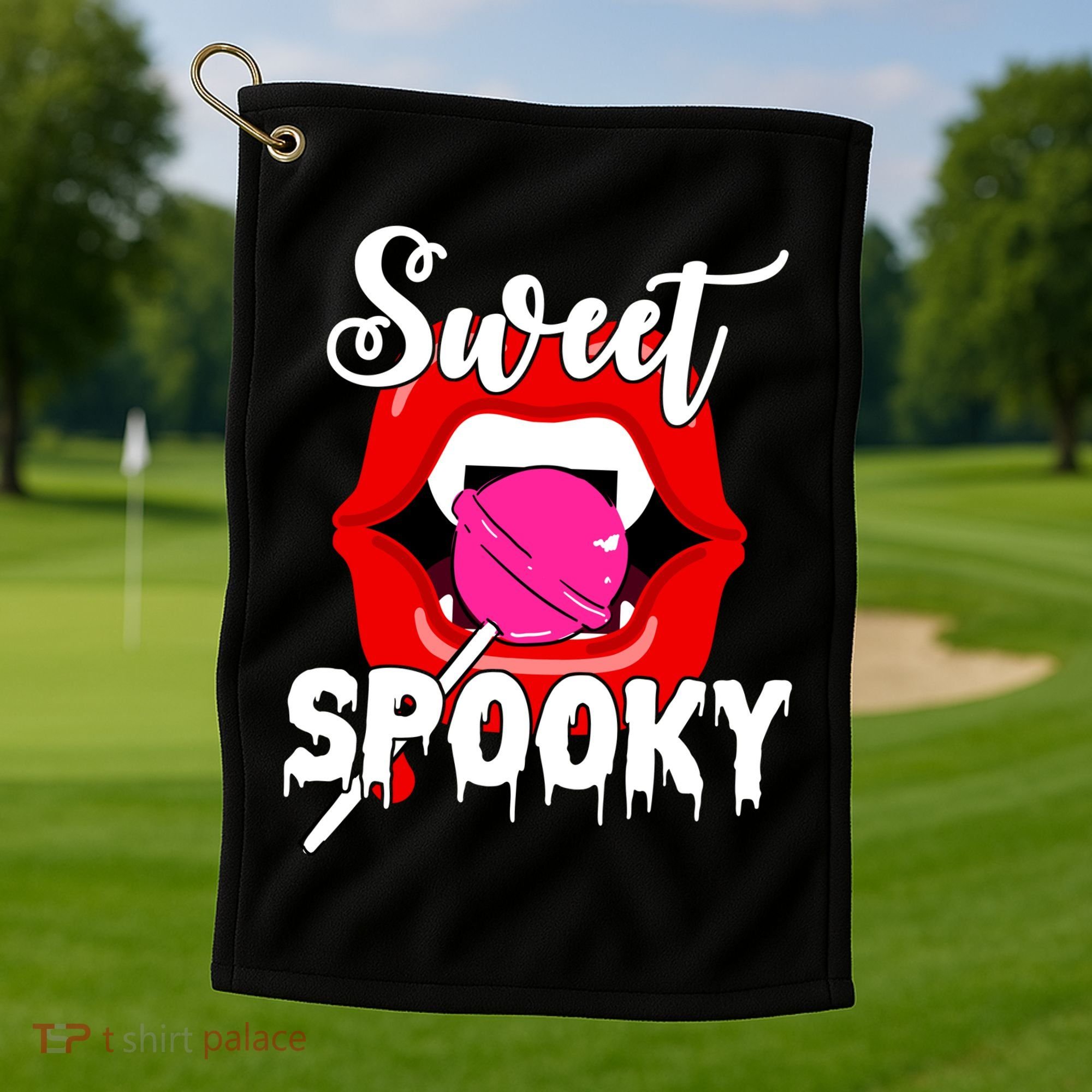Sweet Spooky Vampire Lips Halloween Golf Towel