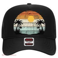 Sunshine Summer Vibes Palm Trees Beach Retro Tropical Summer Hat thumb 0
