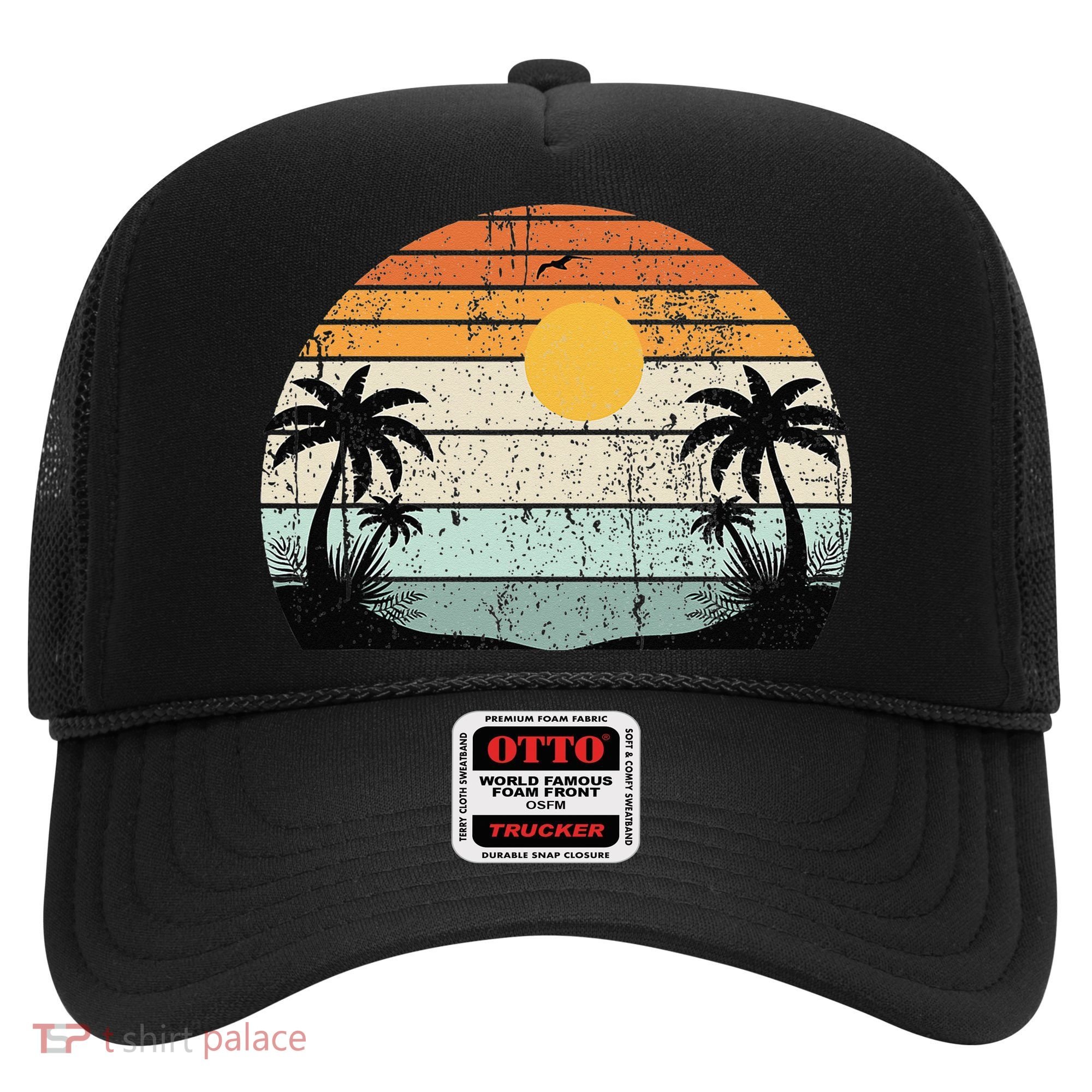Sunshine Summer Vibes Palm Trees Beach Retro Tropical Summer Hat