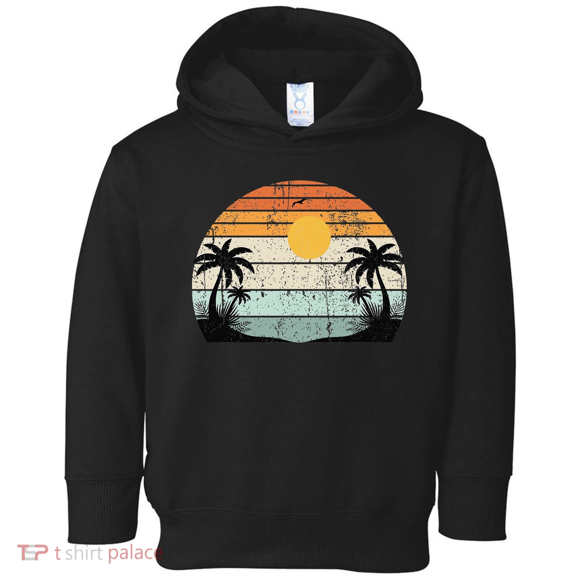 Sunshine Summer Vibes Palm Trees Beach Retro Tropical Summer Toddler Hoodie