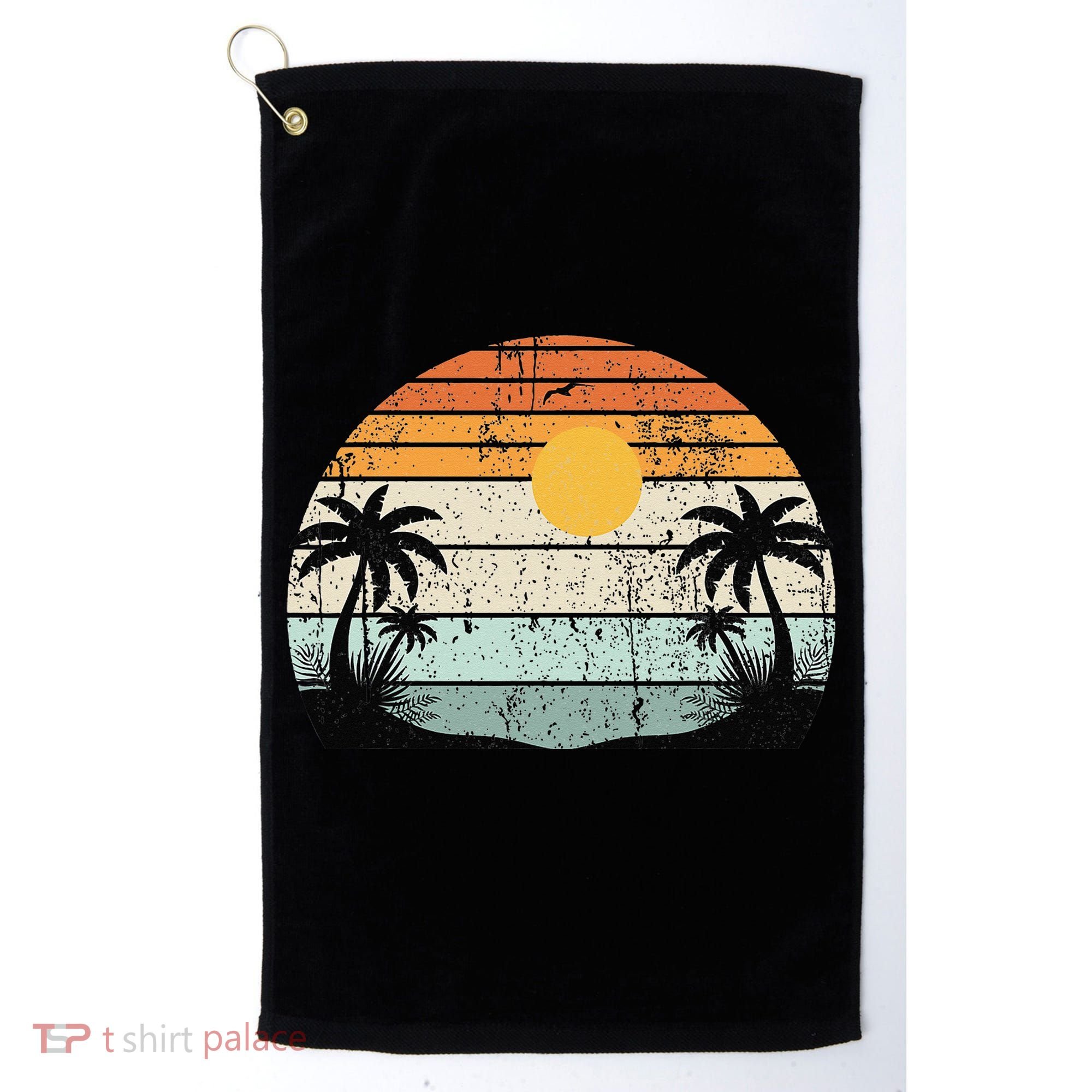 Sunshine Summer Vibes Palm Trees Beach Retro Tropical Summer Golf Towel