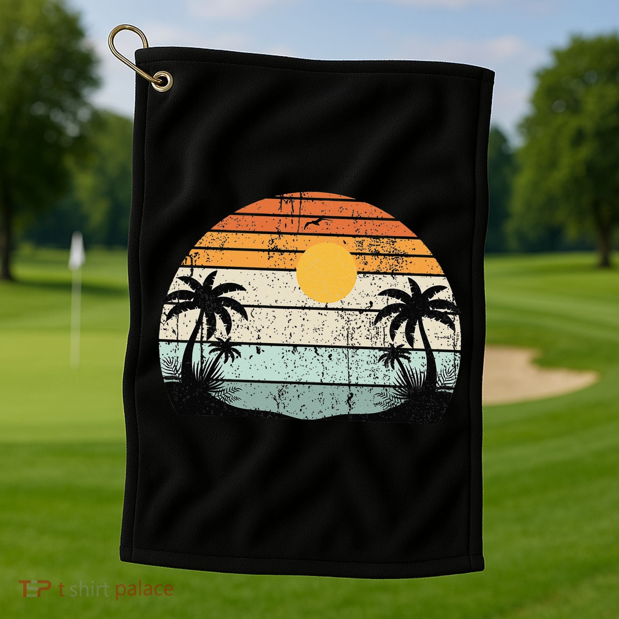 Sunshine Summer Vibes Palm Trees Beach Retro Tropical Summer Golf Towel