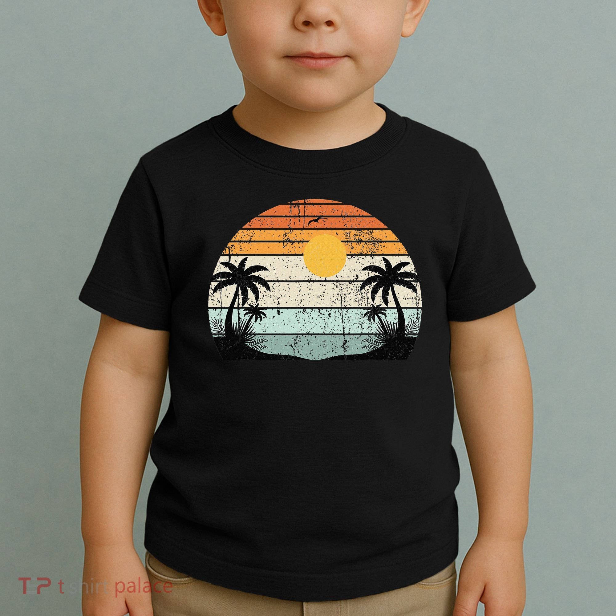 Sunshine Summer Vibes Palm Trees Beach Retro Tropical Summer Toddler T-Shirt