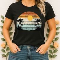 Sunshine Summer Vibes Palm Trees Beach Retro Tropical Summer Women's T-Shirt thumb 2