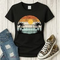 Sunshine Summer Vibes Palm Trees Beach Retro Tropical Summer Women's T-Shirt thumb 3