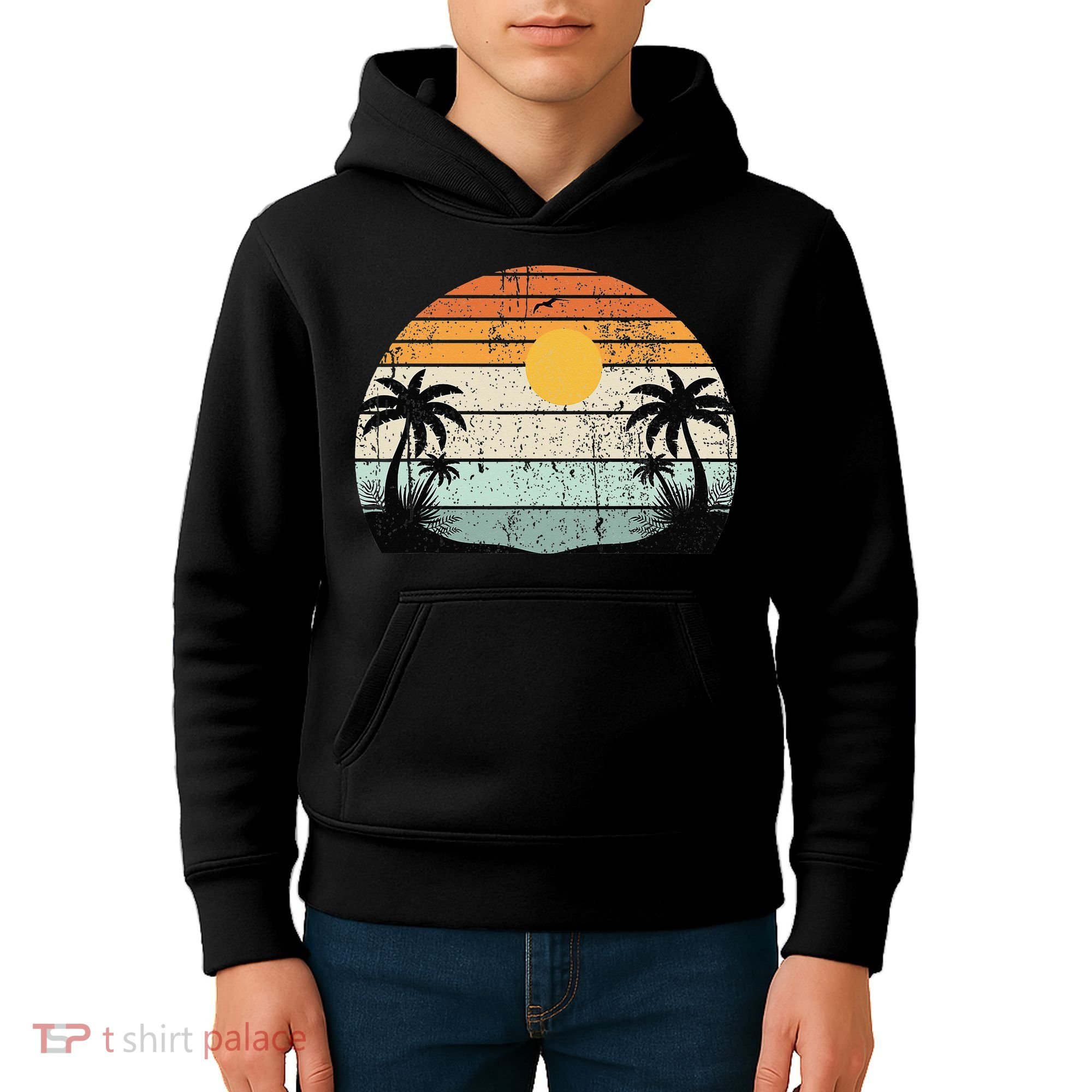 Sunshine Summer Vibes Palm Trees Beach Retro Tropical Summer Kids Hoodie