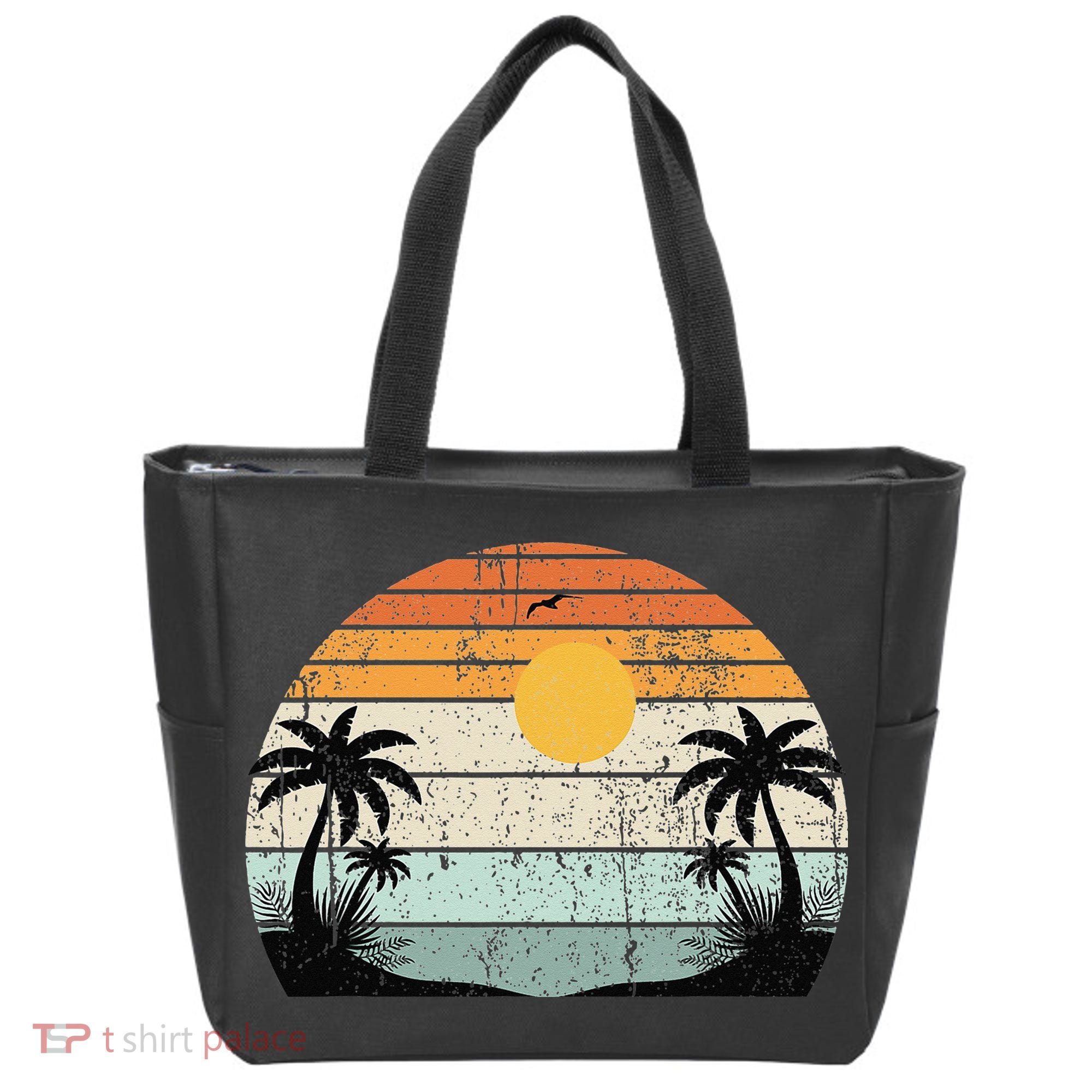 Sunshine Summer Vibes Palm Trees Beach Retro Tropical Summer Tote Bag