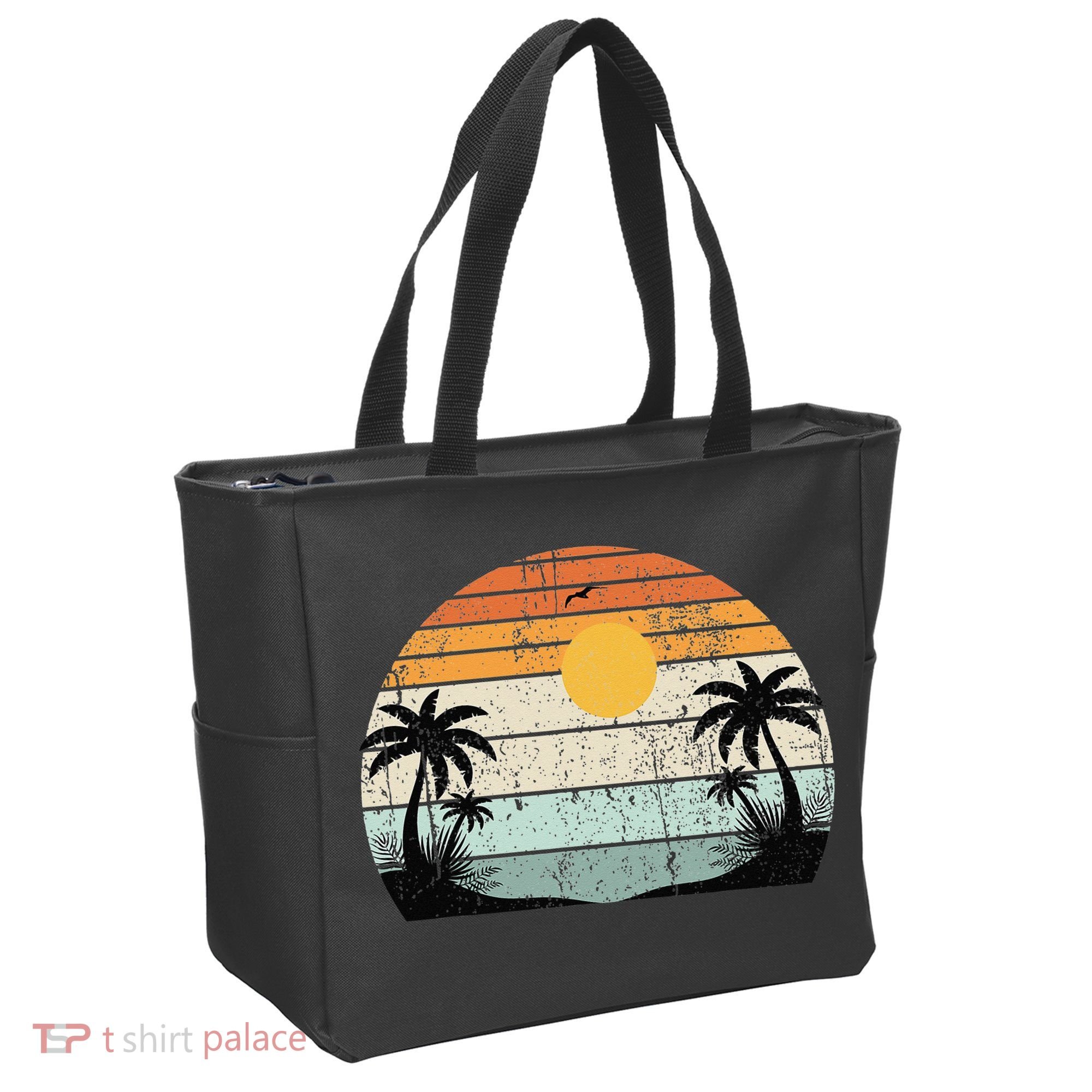 Sunshine Summer Vibes Palm Trees Beach Retro Tropical Summer Tote Bag