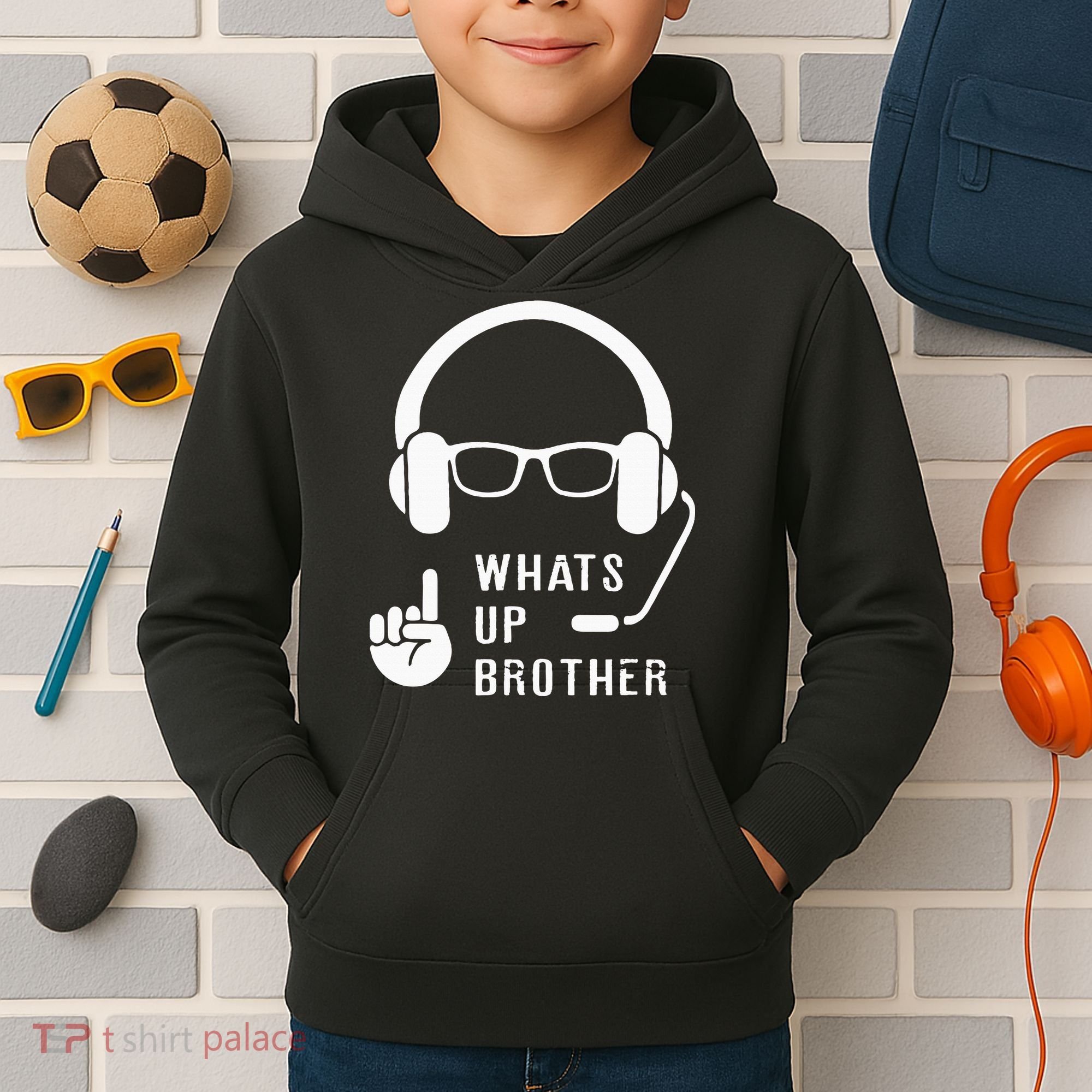 Sketch Streamer Whats Up Brother Kids Hoodie