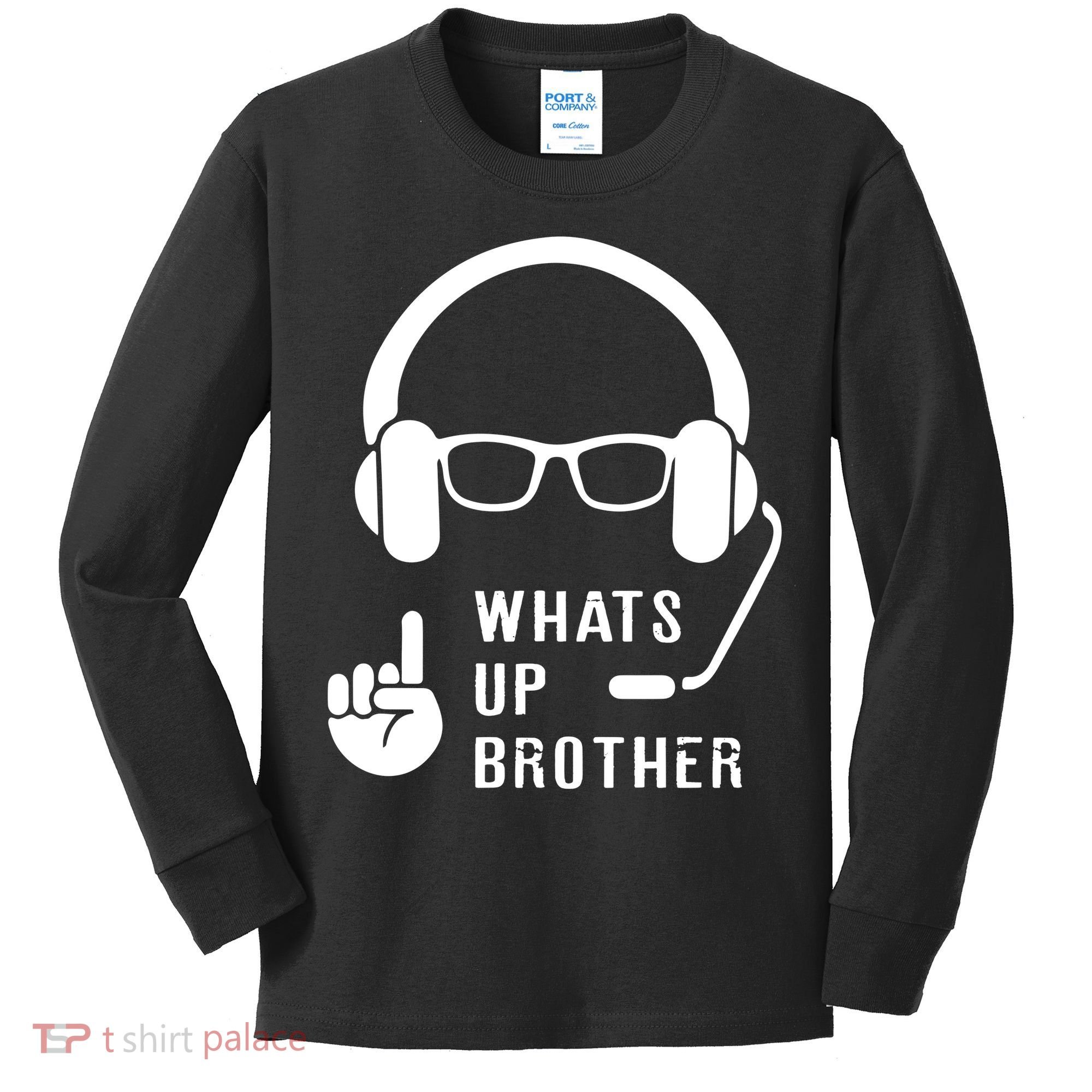 Sketch Streamer Whats Up Brother Kids Long Sleeve Shirt