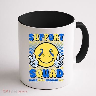 Support Squad World Down Syndrome Day Retro Smiley Emoji Coffee Mug back