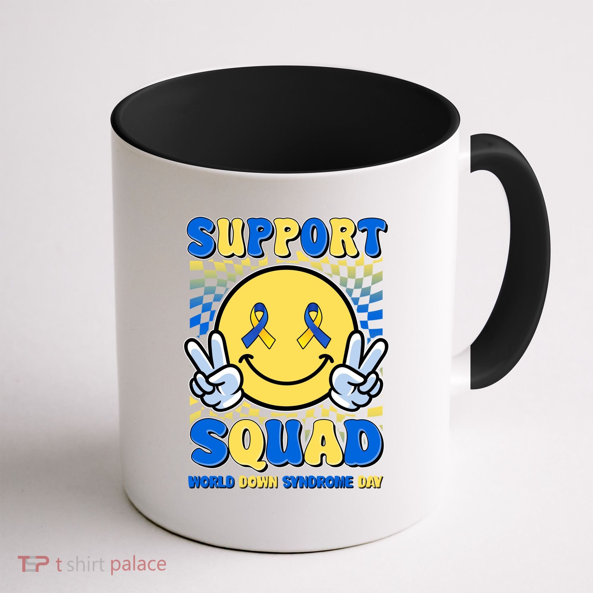 Support Squad World Down Syndrome Day Retro Smiley Emoji Coffee Mug