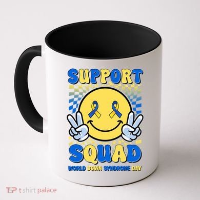 Support Squad World Down Syndrome Day Retro Smiley Emoji Coffee Mug