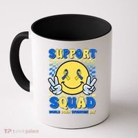 Support Squad World Down Syndrome Day Retro Smiley Emoji Coffee Mug thumb 0