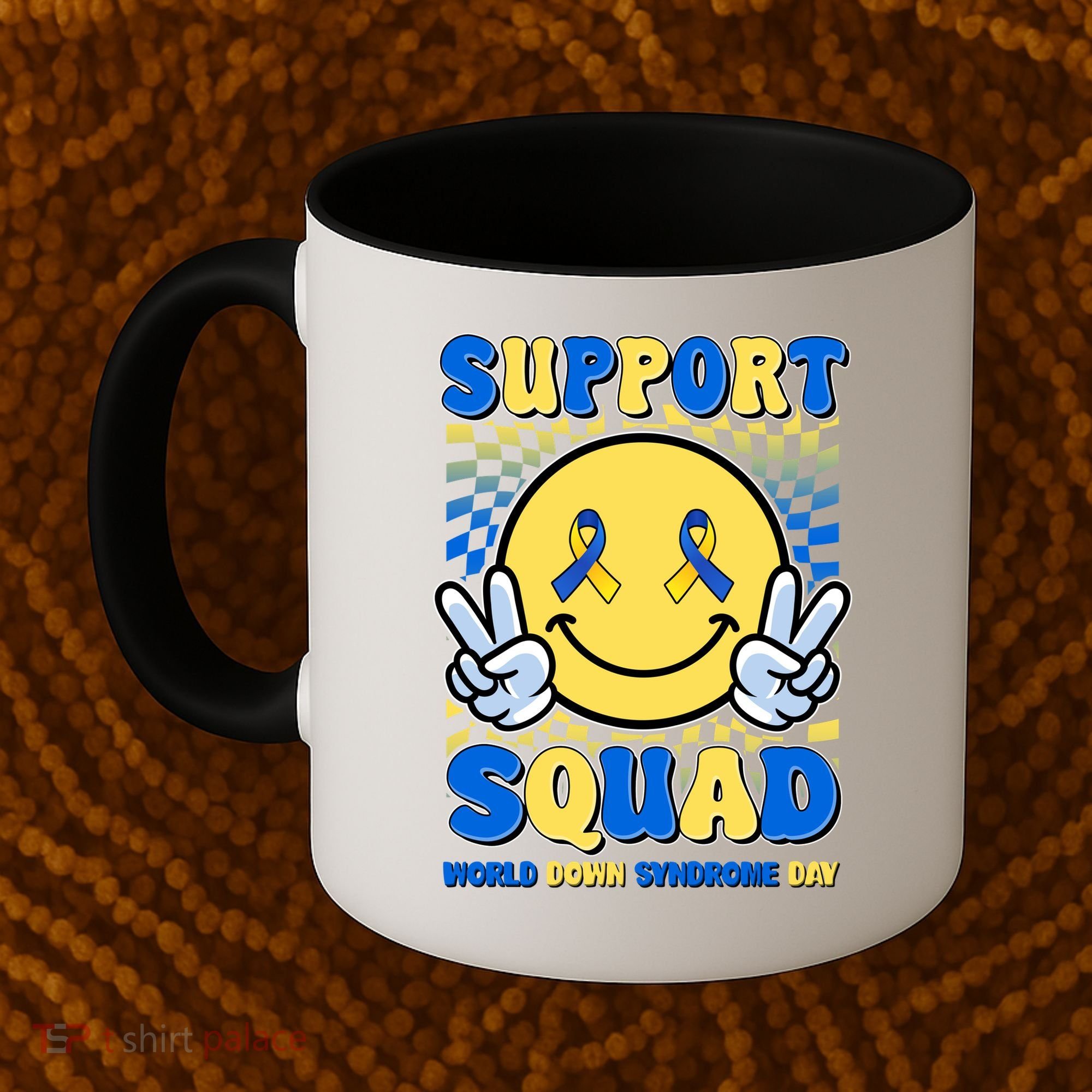 Support Squad World Down Syndrome Day Retro Smiley Emoji Coffee Mug