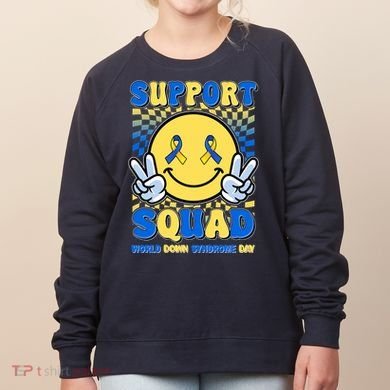 Support Squad World Down Syndrome Day Retro Smiley Emoji Women's Sweatshirt