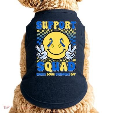 Support Squad World Down Syndrome Day Retro Smiley Emoji Doggie Tank